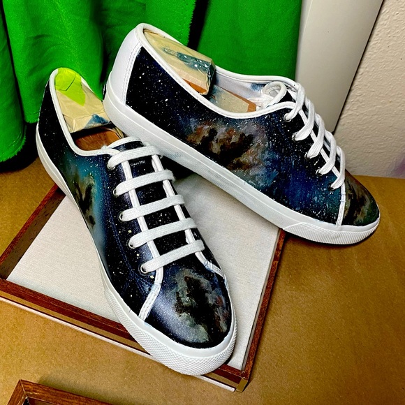 Custom painted Sperry Leather sneakers (galaxy/nebulae) - Picture 2 of 6